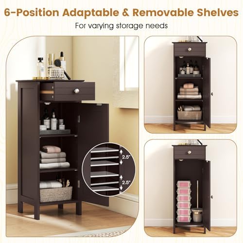 GIANTEX 34.5" Bathroom Cabinet with Drawer & Single Door (Brown)