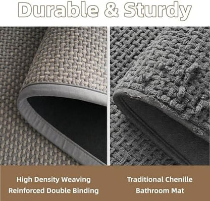 PADOOR-Bath Mat-Super Absorbent Chenille Bathroom Mats-Rubber Backed Bath Mats for Bathroom Non Slip, Easy Clean Bathroom Rugs Front of Bathtub,Shower Room,Sink-17×35, Grey&Beige