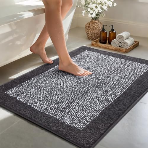 48x32 Bathroom Rugs Non Slip Washable, Soft Absorbent Bath Mat Dark Grey