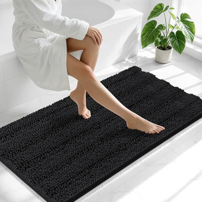 Smiry Thick Chenille Bathroom Runner Rugs 59x20, Absorbent Bath Mat, Black