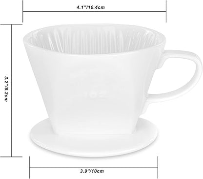 Pour Over Ceramic - Coffee Dripper Ceramic Coffee Maker with 3 Holes Flat Bottom, Porcelain Slow Filter Cone for Travel, Camping, Office, Home, Coffee Maker Brew, White