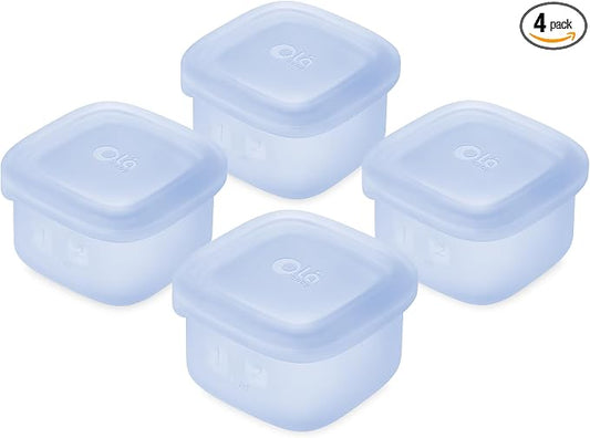 Olababy Clear Sense Silicone Storage Containers 4pk for Baby Food, Snacks, Formula, Puree, Sauce & More | Micro Plastic & BPA-Free | Daycare Essentials for Toddlers and Kids (Blueberry, 2 oz / 60 ml)