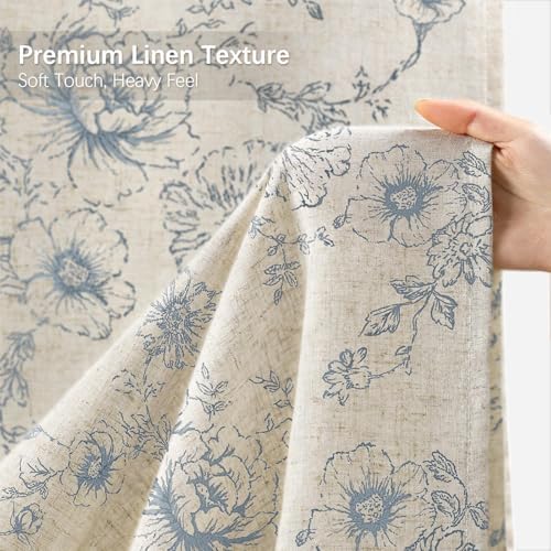 Farmhouse Floral Vintage Shower Curtain for Bathroom, Grey Blue and Tan
