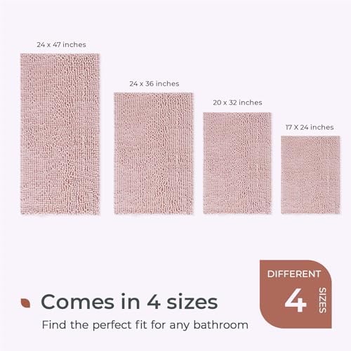 FRESHMINT Large Chenille Bathroom Rugs Mat 36”x24”, Non-Slip Bath Mat for Bathroom Floor & Bathtub, Washable Shower Shag Bath Rugs, Soft Fluffy Thick Water Absorbent Microfiber Shower Mat, Dusty Pink