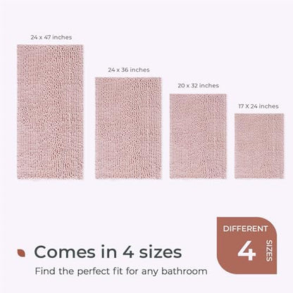 FRESHMINT Large Chenille Bathroom Rugs Mat 36”x24”, Non-Slip Bath Mat for Bathroom Floor & Bathtub, Washable Shower Shag Bath Rugs, Soft Fluffy Thick Water Absorbent Microfiber Shower Mat, Dusty Pink