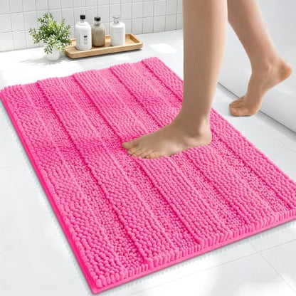 Smiry Thick Small Chenille Bathroom Rugs 24x16, Soft Bath Mat, Hot Pink