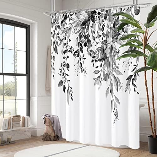 Gibelle Grey Eucalyptus Shower Curtain, Watercolor Floral Print, 54x72