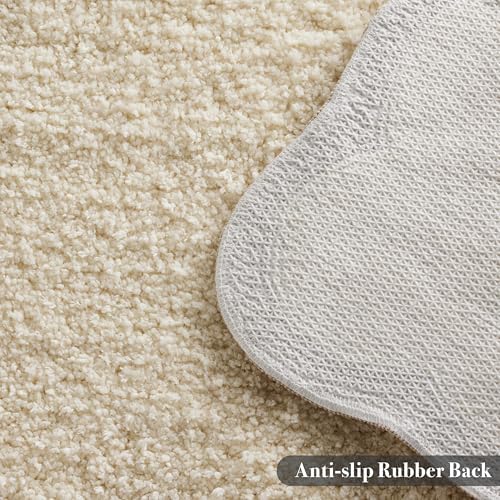 Ohocut Luxury Microfiber Scalloped Runner Rug, Beige Sand Scalloped Piping Long Bathroom Rug Boho Farmhouse Bath Mat for Bathroom, Tub, Sink, Shower, Anti Slip, Extra Soft, Absorbent, 47x24