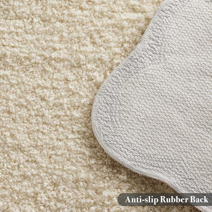 Ohocut Luxury Microfiber Scalloped Runner Rug, Beige Sand Scalloped Piping Long Bathroom Rug Boho Farmhouse Bath Mat for Bathroom, Tub, Sink, Shower, Anti Slip, Extra Soft, Absorbent, 47x24