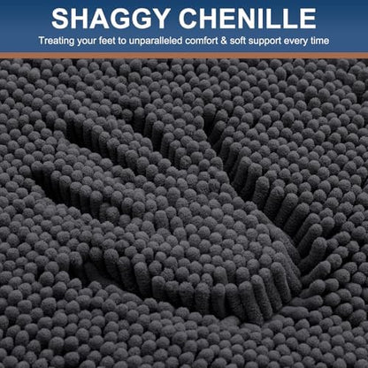 Smiry Chenille Bathroom Rugs Sets 2 Piece (36x24+24x16, Charcoal Grey)
