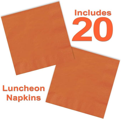 Heavy Duty Orange Party Bundle Paper 9" Dinner plate, 7" Dessert Plates And Napkins, 56 Piece Disposable Paper Party Plate Set