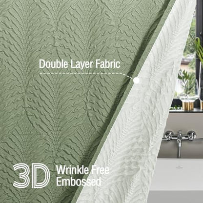Gibelle 72x78 Long Shower Curtain, Ombre Sage Green 3D Embossed Half Bath Curtain