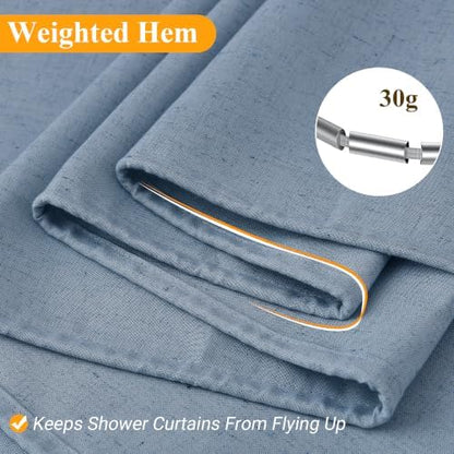 Naturoom Linen Shower Curtain 96 Inch Long for Bathroom Stone Blue