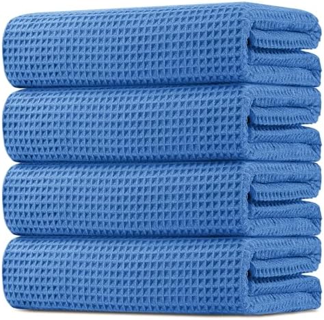 HOMEXCEL Waffle Bath Towels Set of 4 Pack, Waffle Towels for Bathroom, Blue
