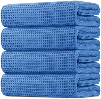 HOMEXCEL Waffle Bath Towels Set of 4 Pack, Waffle Towels for Bathroom, Blue