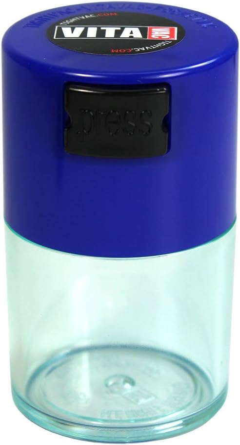 Vitavac - 5g to 20 grams Airtight Multi-Use Vacuum Seal Portable Storage Container for Dry Goods, Food, and Herbs - Dark Blue Clear