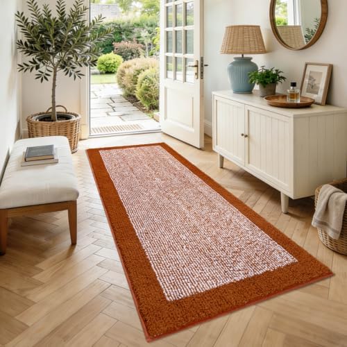 60x24 Bathroom Rugs Non Slip Washable, Soft Absorbent Bath Mat Coral Orange