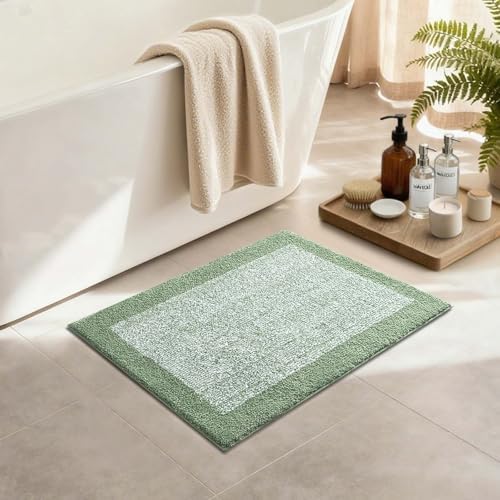 Bathroom Rugs 24x17 Non Slip Washable, Soft Absorbent Bath Mat Green
