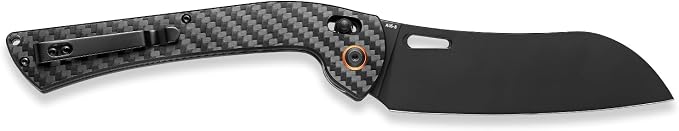 SENBON foldable chef's knife, AUS-8 stainless steel with black titanium plating, carbon fiber handle with back clip, portable outdoor folding Santoku knife