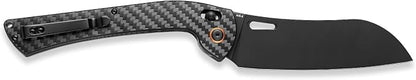 SENBON foldable chef's knife, AUS-8 stainless steel with black titanium plating, carbon fiber handle with back clip, portable outdoor folding Santoku knife