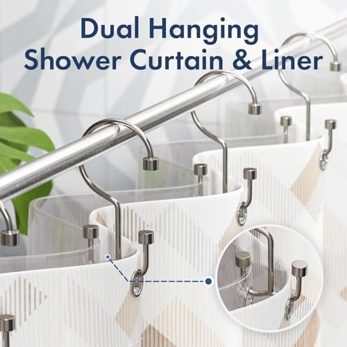 Bathway Shower Curtain Hooks Nickel Shower Curtain Rings, 12 Pcs Metal Double Hooks Rings Rust Proof for Bathroom Shower Curtain Rod