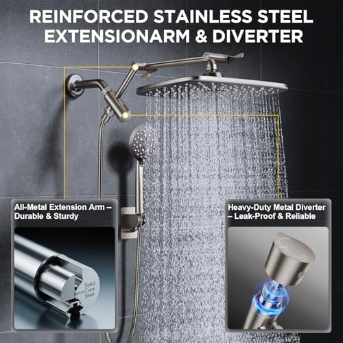 Veken Brushed Nickel 11.8" Shower Head with Handheld,Stain Resistant Finish