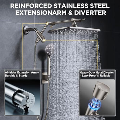 Veken Brushed Nickel 11.8" Shower Head with Handheld,Stain Resistant Finish