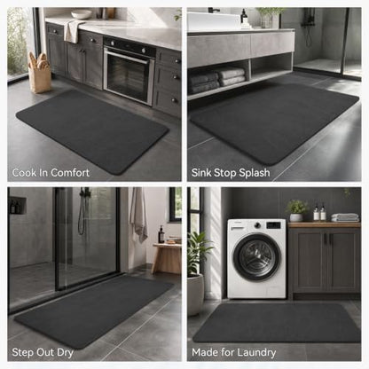 MontVoo -Bath Mat Rug-Rubber Backing Non Slip Quick Dry Absorbent Thin Bathroom Rugs Fit Under Door-Faux Suede Surface Bathroom Floor Mats-Shower Rug for in Front of Bathtub Shower Dark Grey 24"x48"