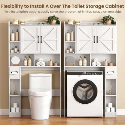 Vabches Over The Toilet Storage Cabinet with 2 Barn Doors, White
