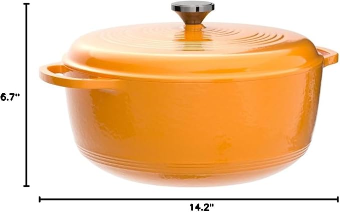 Lodge Essential Enamel Cast Iron Dutch Oven with Lid 7.5 Quart - Oven-Safe Enamel Cookware up to 500° F - Heat-Retaining Braising & Roasting Pot - Non-Toxic Cookware - Apricot