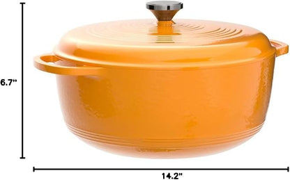 Lodge Essential Enamel Cast Iron Dutch Oven with Lid 7.5 Quart - Oven-Safe Enamel Cookware up to 500° F - Heat-Retaining Braising & Roasting Pot - Non-Toxic Cookware - Apricot