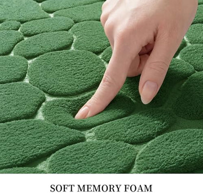 YIHOUSE Memory Foam Bath Mat Cobblestone Bathroom Rugs Super Water Absorbent Bath Mats for Bathroom Machine Washable Bath Rugs(20 x 32,Green)