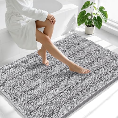 Smiry Thick Chenille Large Bathroom Runner Rugs 47x32, Soft Bath Mat, Grey