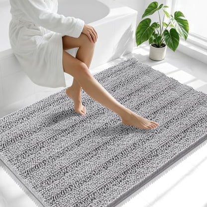 Smiry Thick Chenille Large Bathroom Runner Rugs 47x32, Soft Bath Mat, Grey