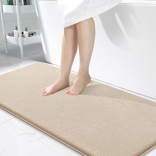 OLANLY Memory Foam Bathroom Runner Rugs 47x24, Absorbent Long Mat, Beige