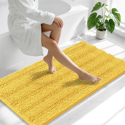 Smiry Thick Chenille Bathroom Runner Rugs 59x20, Absorbent Bath Mat, Yellow