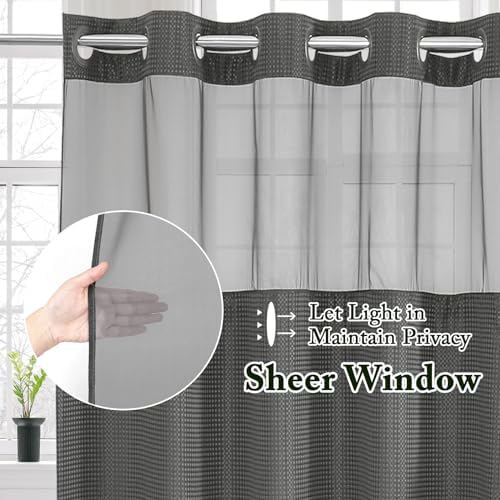 Gibelle No Hook Cloth Charcoal Grey Shower Curtain with Liner, 72x80