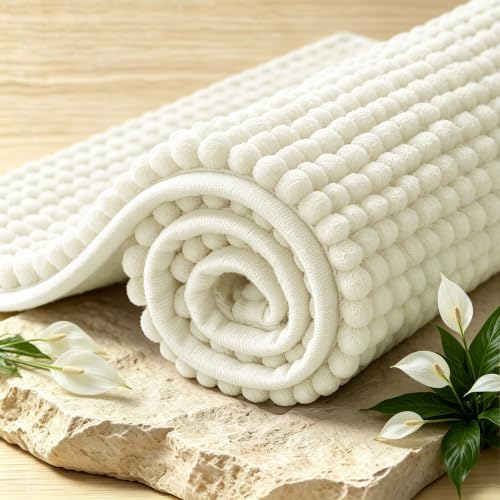 SUBRTEX Bathroom Rugs, 24" x 36" Chenille Bath Rug Soft Short Plush Bath Mat Soft Shower Mat Water Absorbent Shower Mat Quick Dry Machine Washable, Cream White