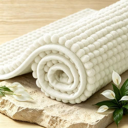 SUBRTEX Bathroom Rugs, 24" x 44" Chenille Bath Rug Soft Short Plush Bath Mat Soft Shower Mat Water Absorbent Shower Mat Quick Dry Machine Washable, Cream White