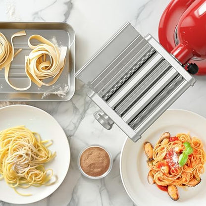 3-in-1 Pasta Attachment for KitchenAid Stand Mixer, Stainless Steel Pasta Maker for KitchenAid Mixer Attachments, Pasta Maker Includes Pasta Roller, Spaghetti & Fettuccine Cutter by Cofun