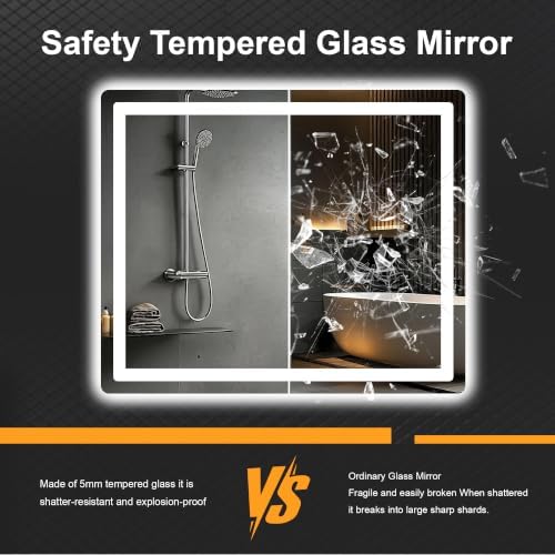 TRAHOME LED Bathroom Vanity Mirror with Lights, 36"x30" Lighted Wall Mirror