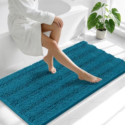 Smiry Thick Chenille Bathroom Runner Rugs 59x20, Bath Mat, Peacock Blue