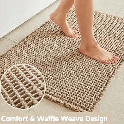 TYUU Waffle Runner Rug Bathroom, Long Boho Bath Mat, 72x24 Beige