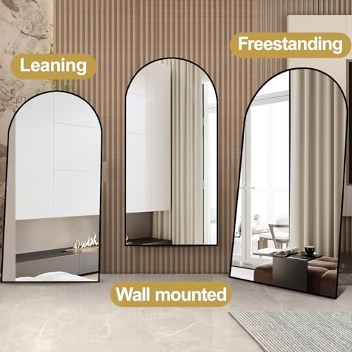 Dewfig Arched Full Length Mirror, 76"x34" Large Floor Mirror, Black