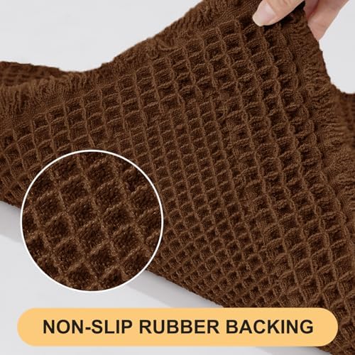 Waffle Bath Mat Set 2 Piece, Boho Woven Modern Bath Rug Absorbent Non Slip, Ultra Soft Bathroom Mats, Machine Washable Knit Bath Rugs with Border for Bathroom, Bedroom, Kitchen, Shower, Tub, Brown