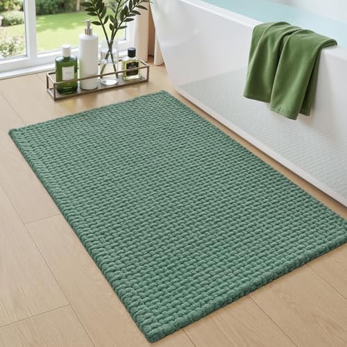 DEXI Chenille Bath Mat 36x24, Soft Absorbent Bathroom Rugs, Green