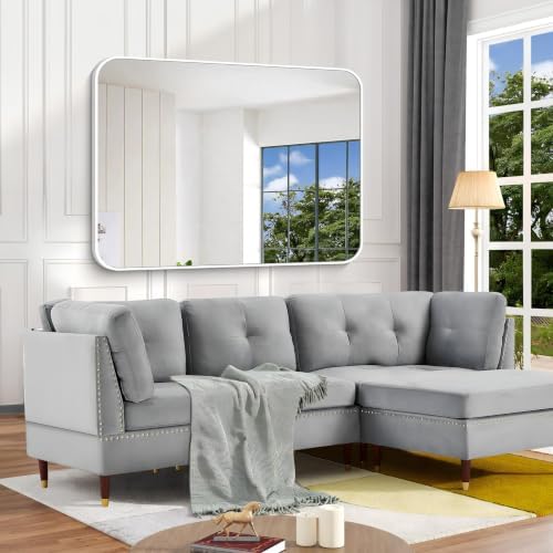 BONEWEI White Bathroom Mirror,55x36 inch Wall Mirror for Bathroom Wall Mounted,Rectangle Mirror for Bathroom Over Sink,Modern Frame Round Corner for Living Room,Bedroom Entryway,Horizontal/Vertical