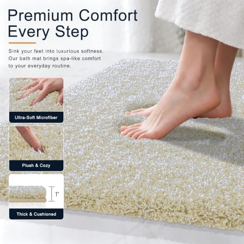 OLANLY Microfiber Bathroom Rugs 47x17, Quick Dry Bath Mat, Sand and White