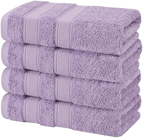 American Soft Linen Salem 100% Cotton Turkish 4 Piece Hand Towels for Bathroom, 600 GSM Soft Absorbent Quickdry Hand Face Towel Set, Lilac