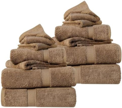 SUPERIOR Egyptian Cotton Ultra Plush & Absorbent, 12 Piece Set, Latte